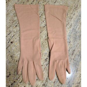 Vintage Size M Stretch Nylon Formal 13.5" Long Gloves Beige Wear Right Germany